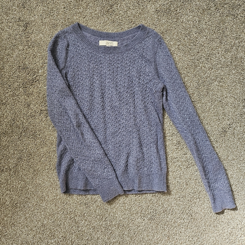 LOFT Blue Textured Sparkling Knit Sweater